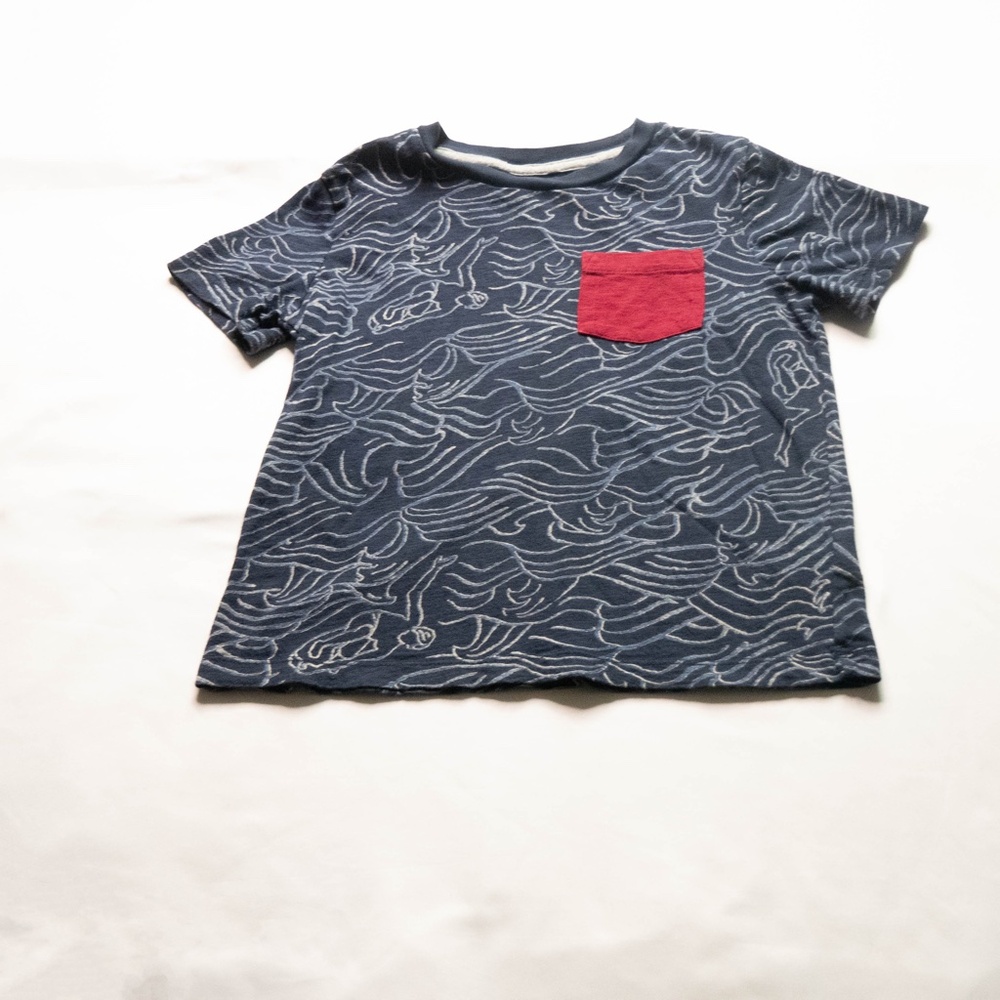Old Navy Boys Small 6/7 Blue Printed Crew-Neck Pocket Casual Short Sleeve Shirt